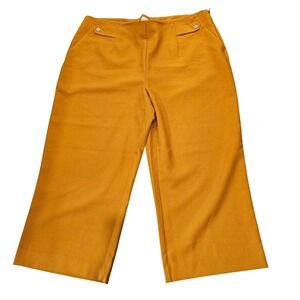 Chico's Women's Size 3 Mustard Yellow Crop Wide Leg Pants Gold Button Detail